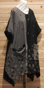 Very vogue warm gray and black Japanese linen cloak with 2 large front pockets.