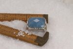 Delft blue chalcedony and sterling silver ring with ruler.