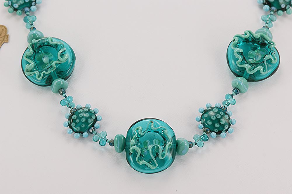 turquoise and teal glass beaded necklace