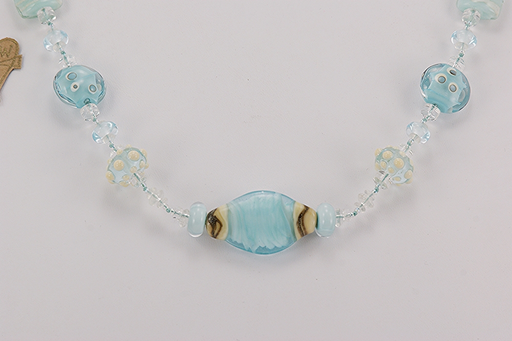 blue clear colored bead necklace