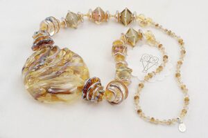 necklace with golden glass sterling silver accented beads
