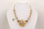 necklace golden glass sterling silver and quartz beads