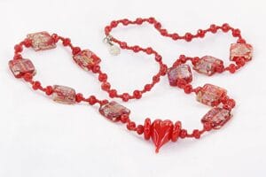 Brilliant red dichroic glass bead necklace