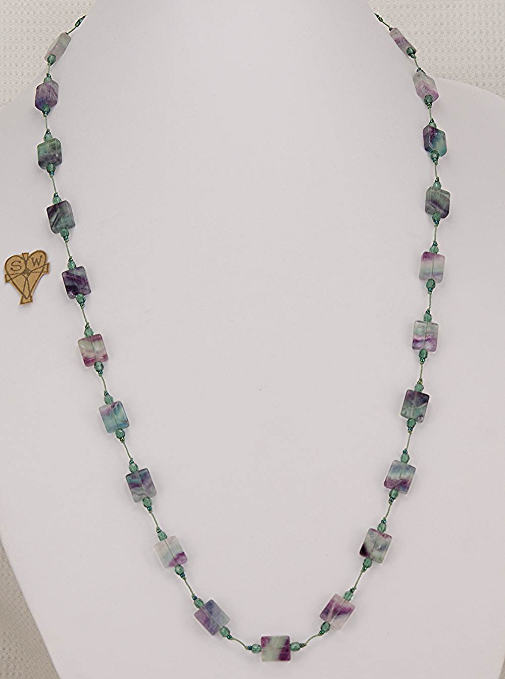 Teal and deep purple, semi precious, tourmaline stone necklace.