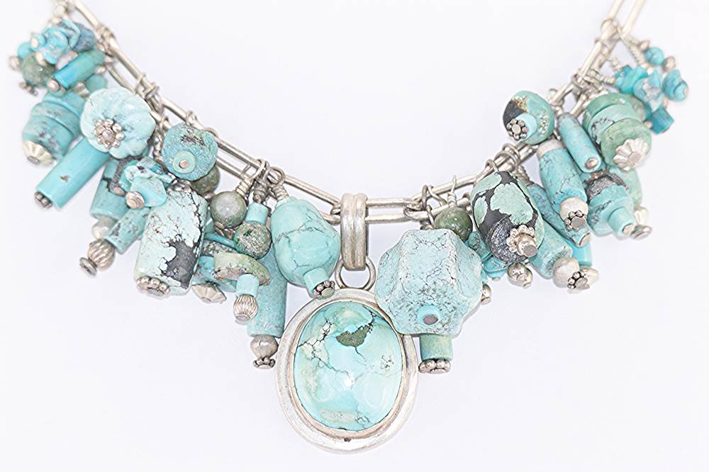 Turquoise and sterling silver statement necklace.