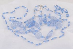 Venetian blue glass, and chalcedony beaded necklace