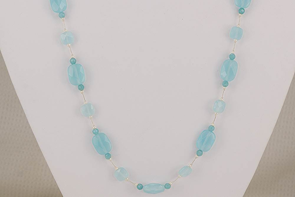 Blue chalcedony bead necklace