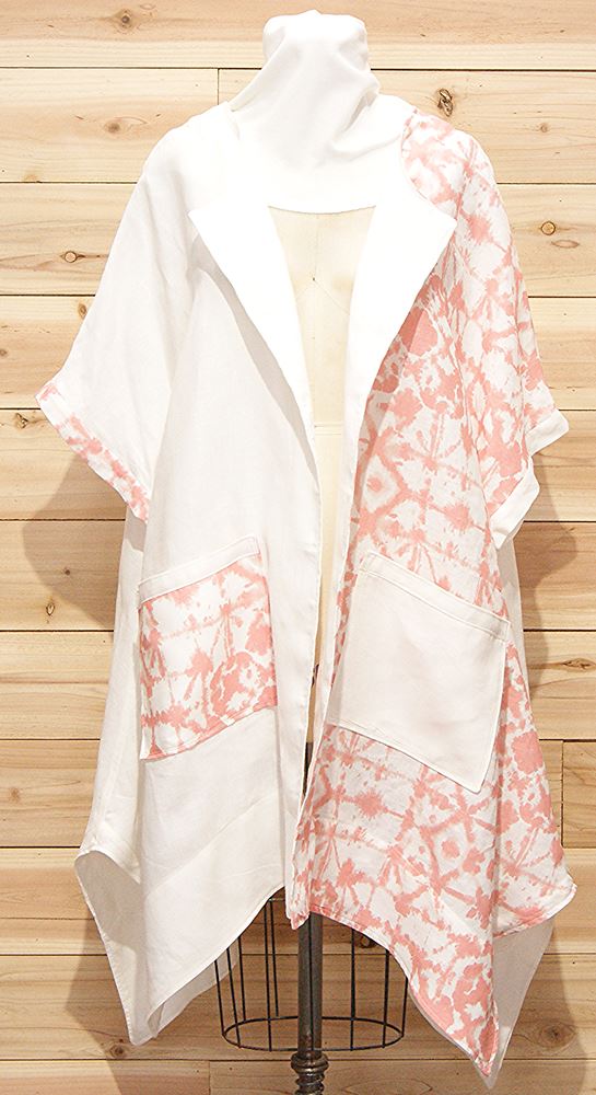 One of a kind , white and peach Japanese linen kimono cloak.