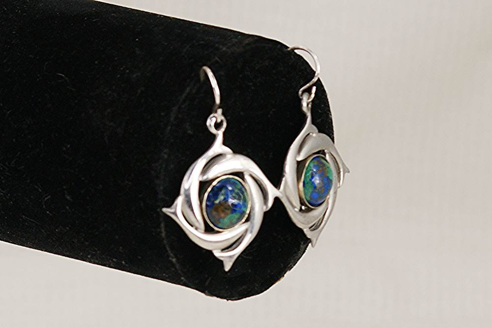Eilat stone and sterling silver earring set, with circling dolphins.