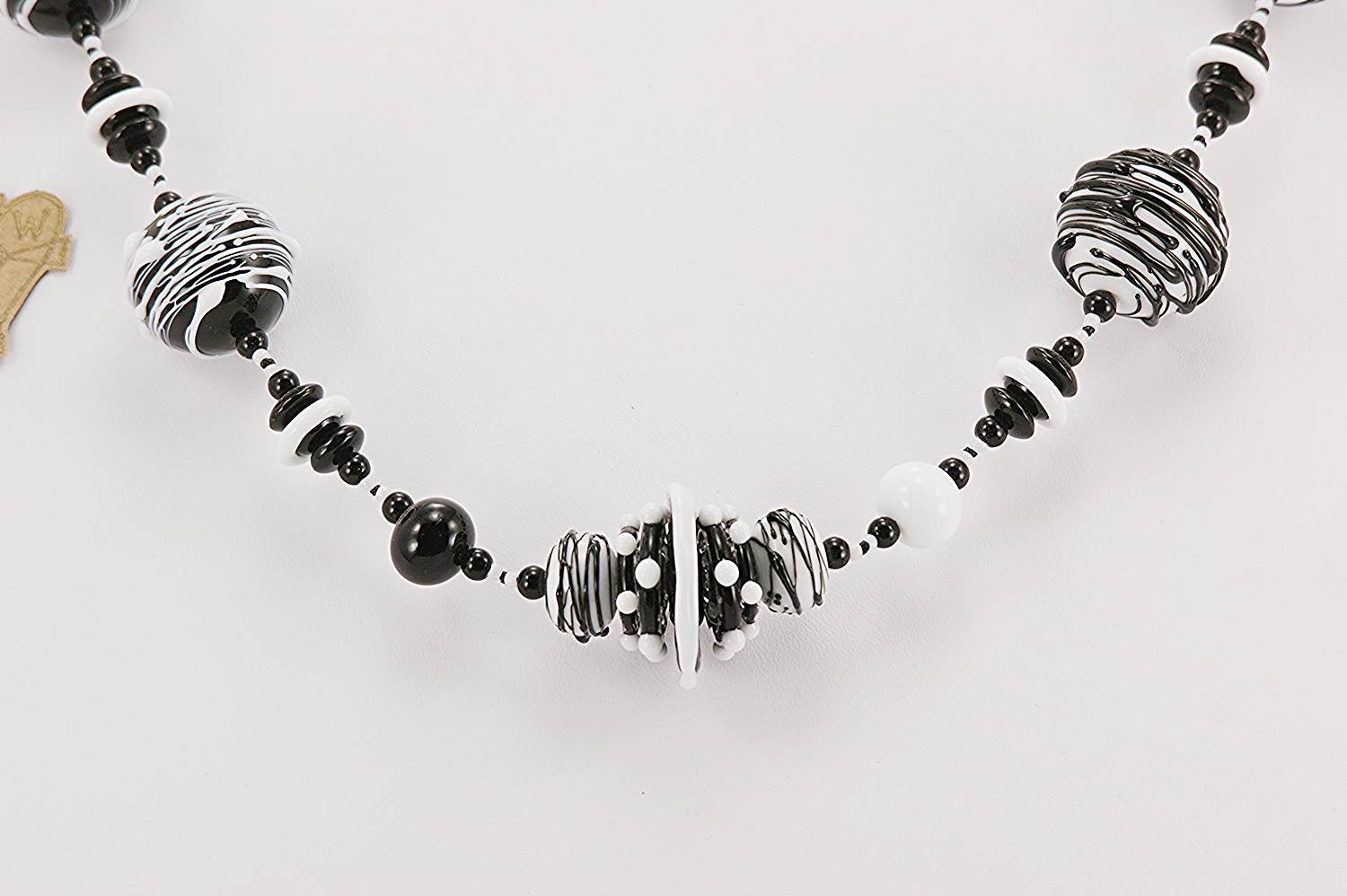black and white glass bead necklace