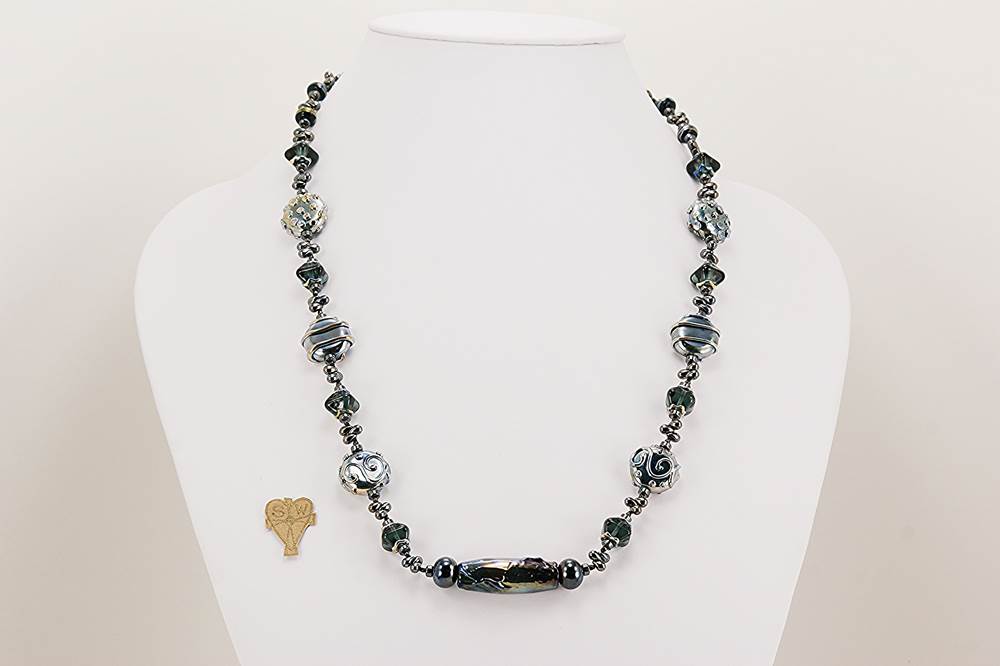 blue glass sterling silver necklace