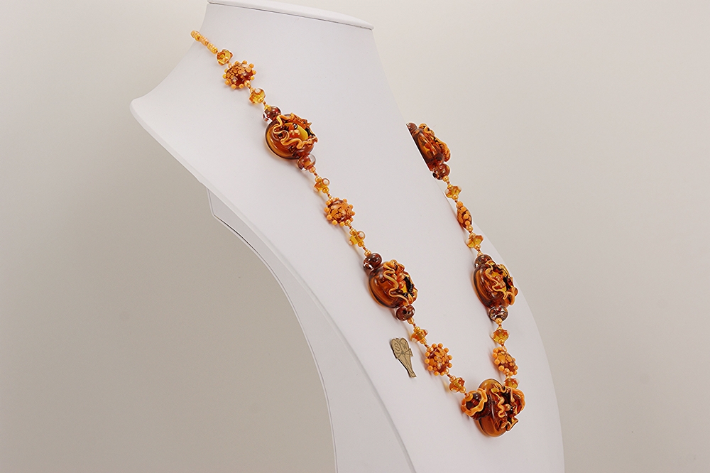 orange and brown sea anemone necklace