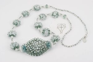 White and grey glass beaded necklace with moonstones.
