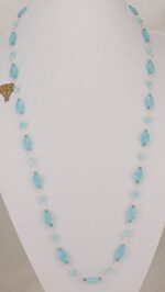 Blue chalcedony, freshwater pearl and blue beryl beaded necklace.