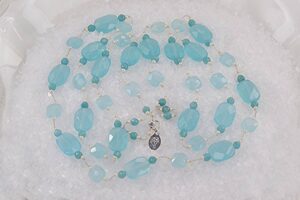 Blue chalcedony and beryl bead necklace.