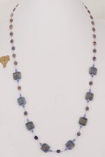 32 inch long, purple, lavender and grey Murrono glass necklace.