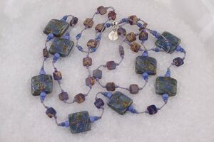 Purple, Murrono glass necklace with picture jasper beads.