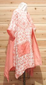 Japanese shibori linen cloak in beautiful salmon and white colors with 2 large front pockets.