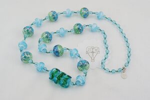 turquoise blue green accented glass beaded necklace
