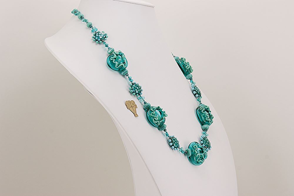 teal and turquoise glass beaded necklace