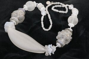 etched white and clear glass bead necklace