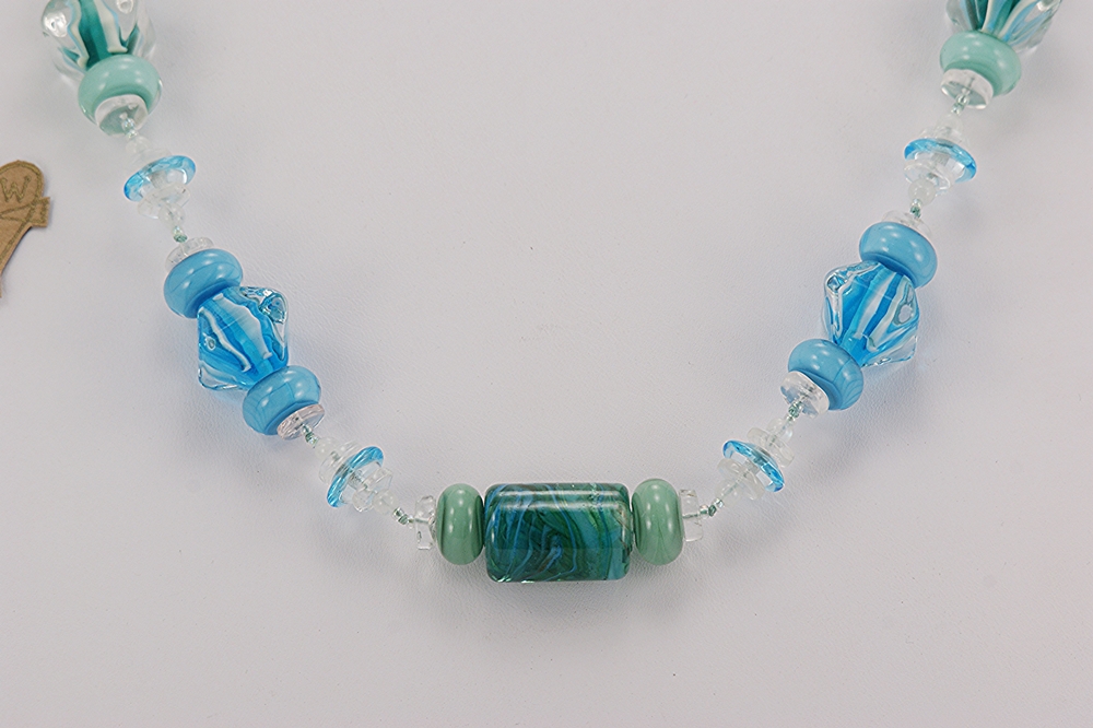 ocean blue glass beaded necklace