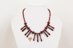 necklace with red velvet and black glass beads
