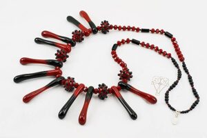 necklace with red and black glass beads
