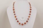 Watermelon tourmaline and mauve glass bead necklace>