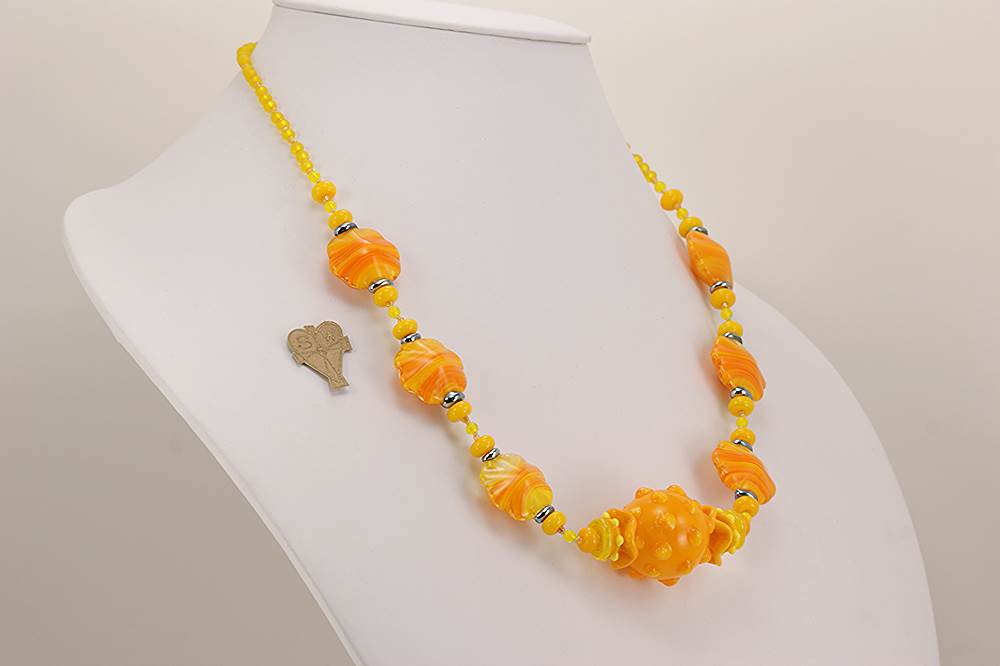 Bright yellow and orange glass bead necklace