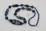 cobalt blue and green glass bead necklace with sterling silver accents