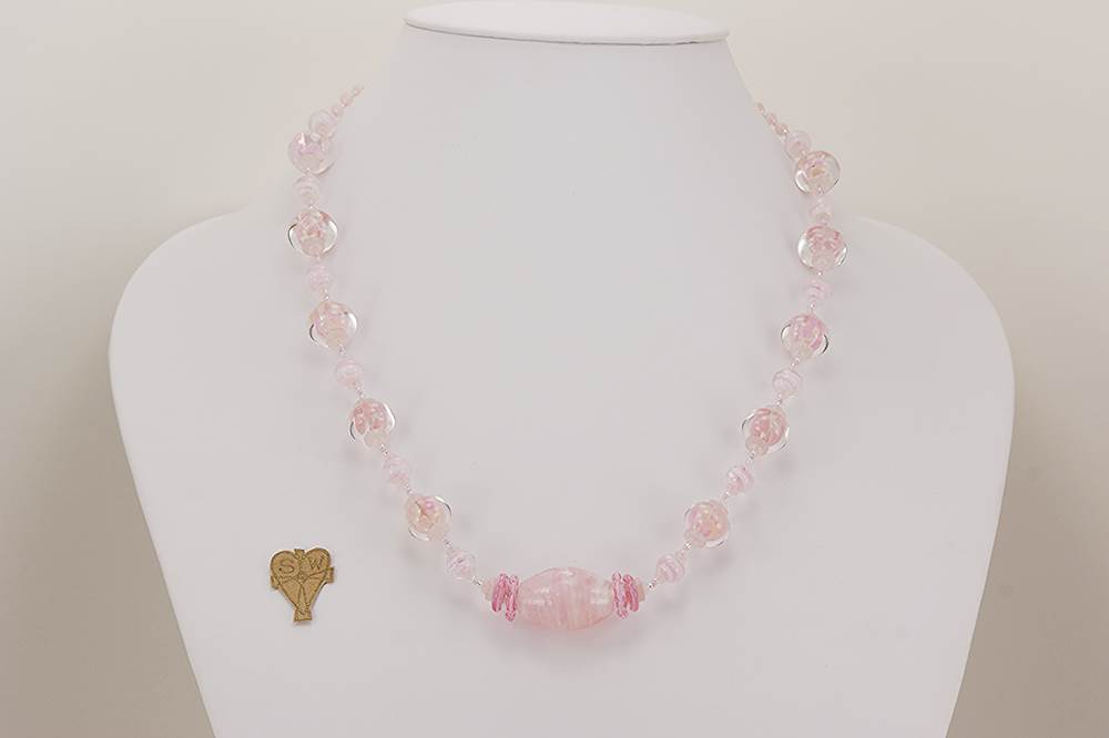 soft cotton candy glass bead necklace