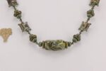 Olive green glass beaded necklace with moss agate semi precious stone beads.