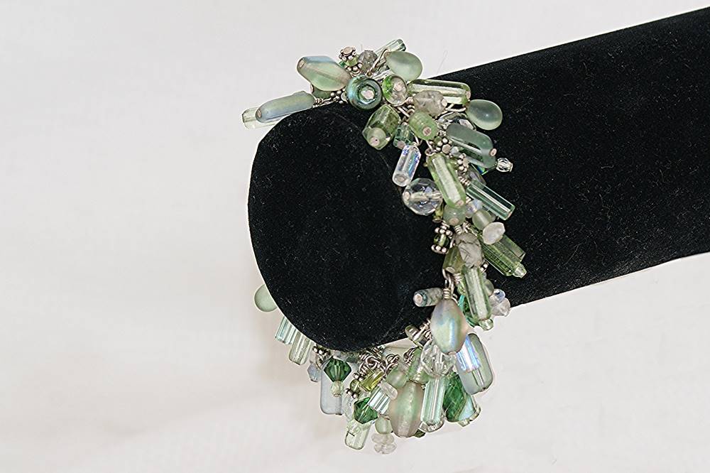 Moss agate, aventurine stone and sterling silver bracelet.