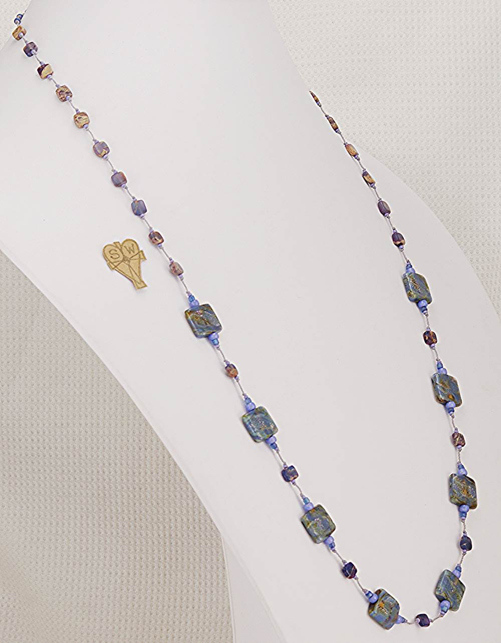 Purple Murrono glass and picture jasper beaded necklace.