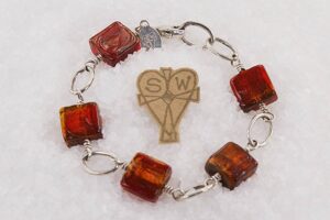 Copper, deep burnt orange, Venetian, dichroic, glass bead bracelet with sterling silver.