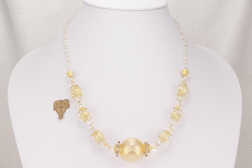 One of a kind gold quartz glass bead necklace.