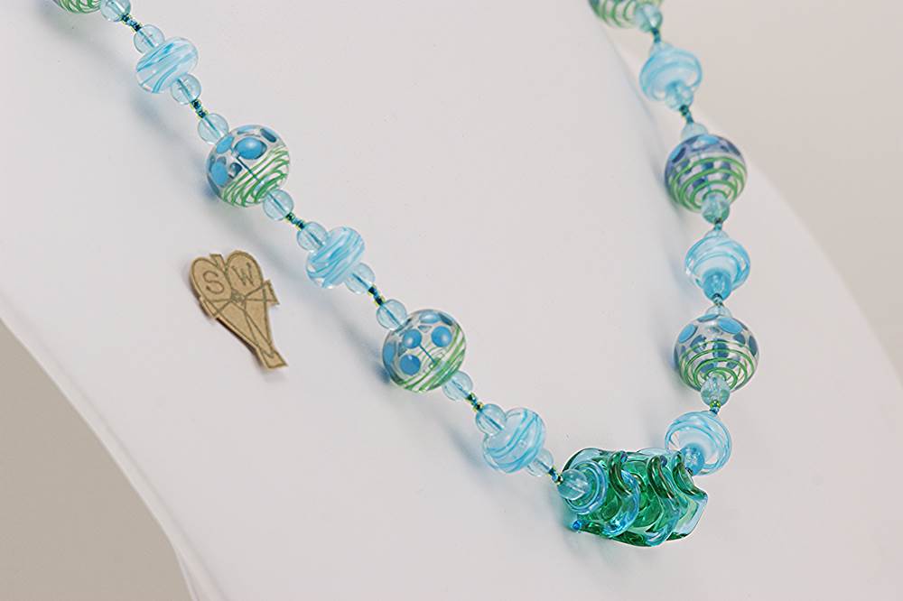 turquoise colored glass bead necklace