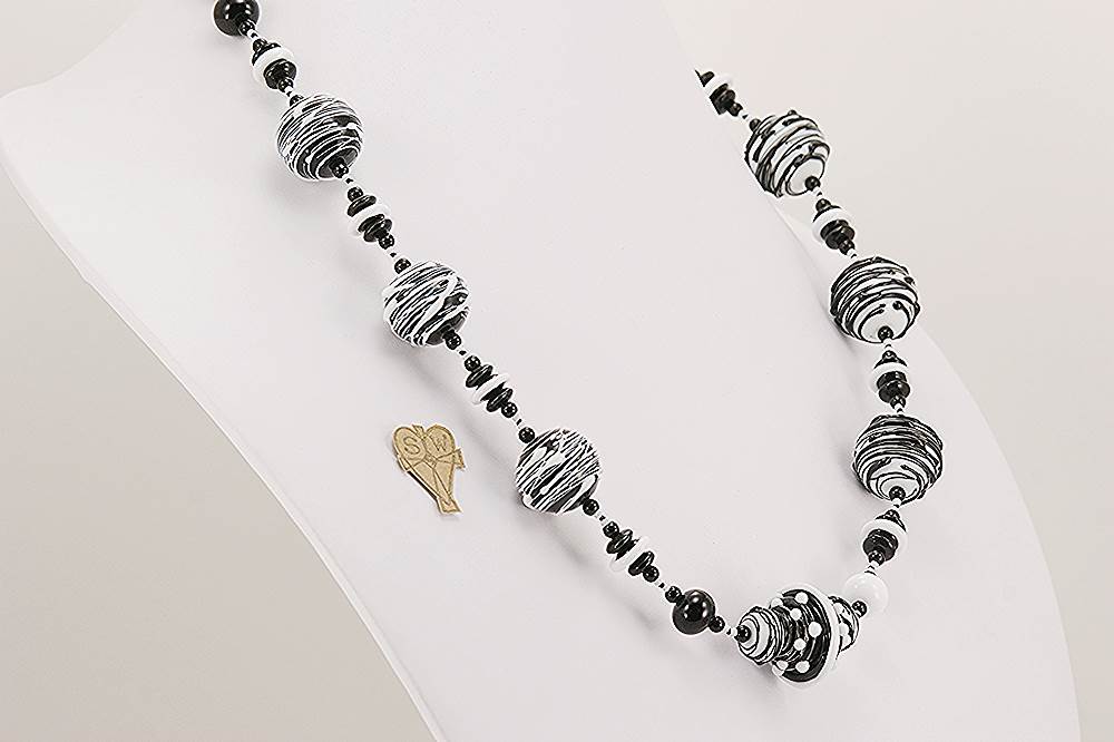 black and white glass bead necklace