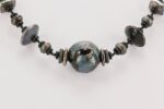 necklace black iridescent glass beads raku finishes