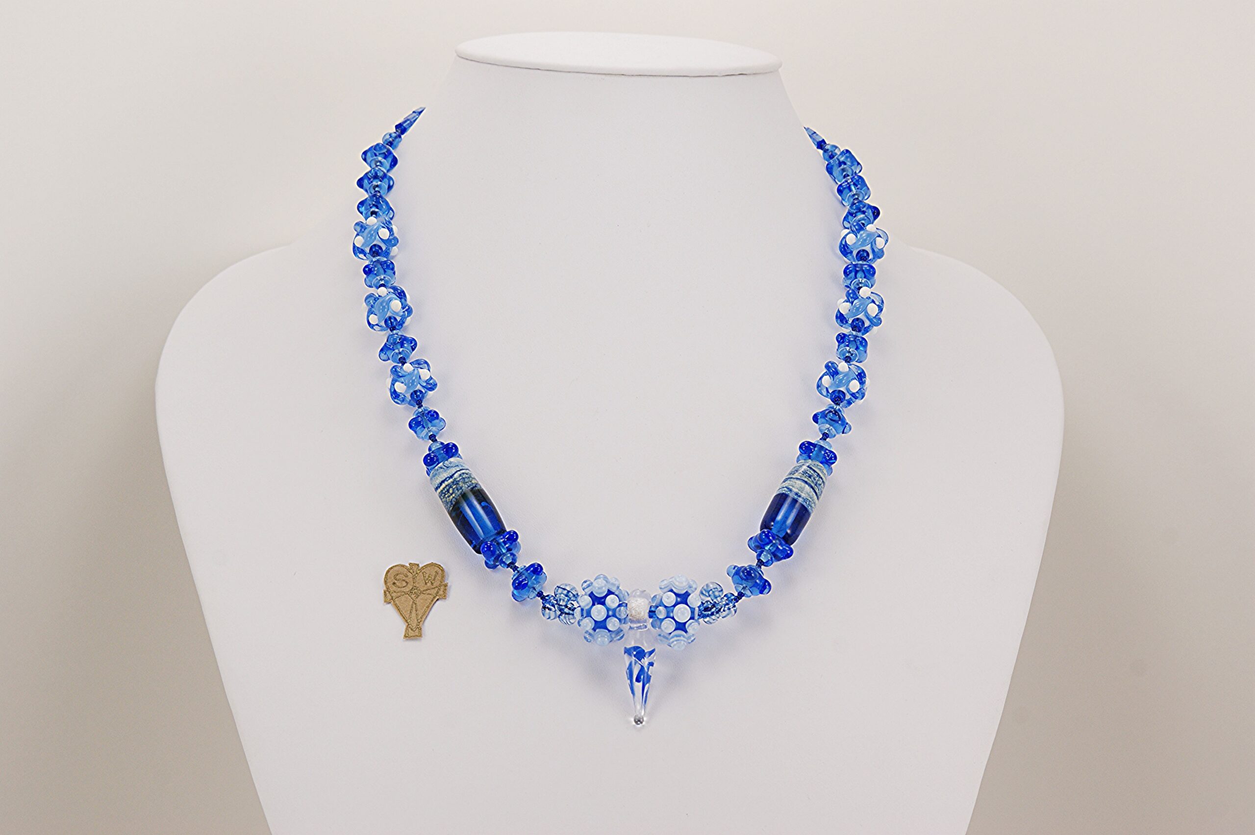 Cobalt and white and made glass bead statement necklace.
