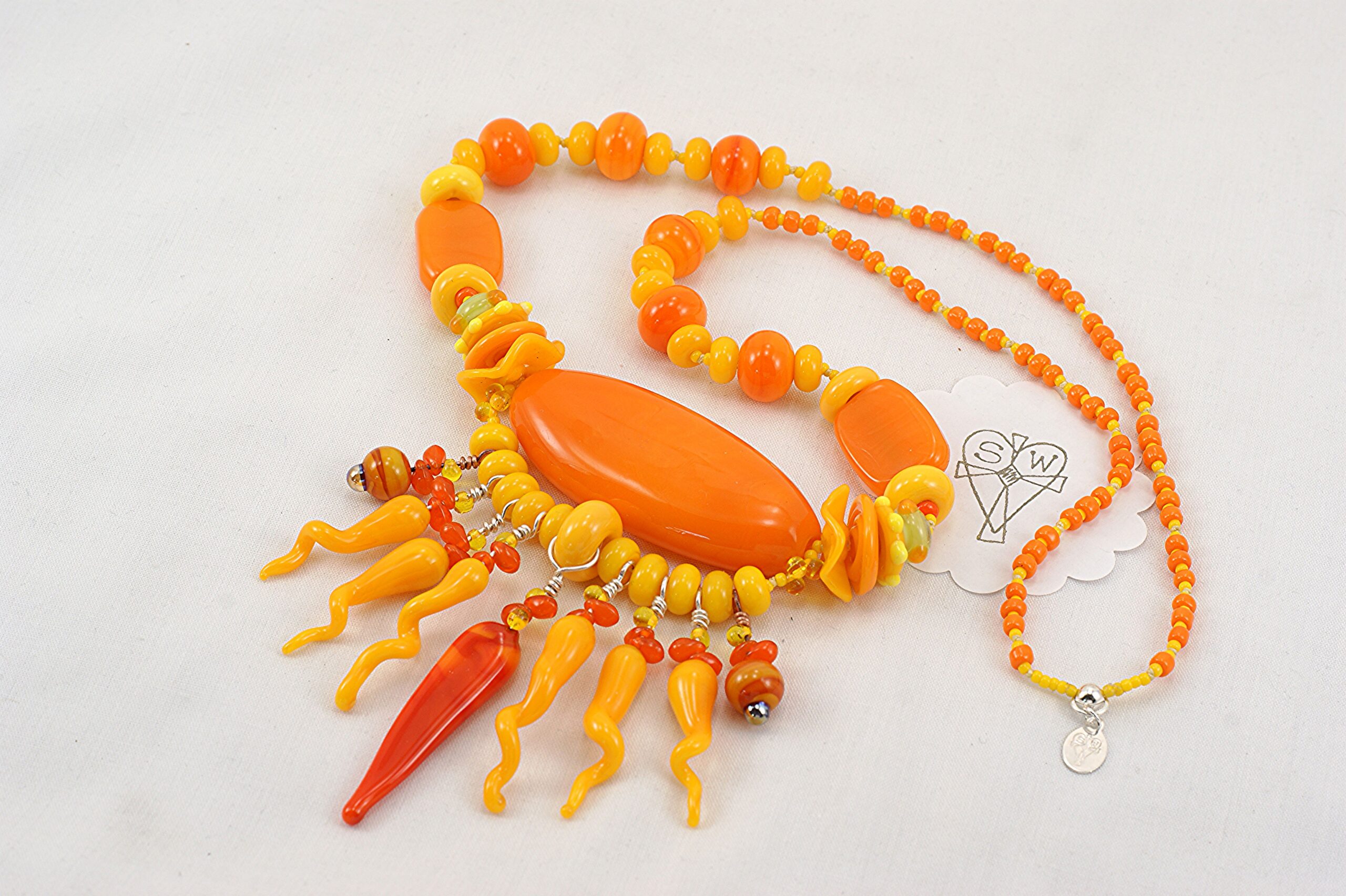 necklace-yellow-orange-silver-glass-beads
