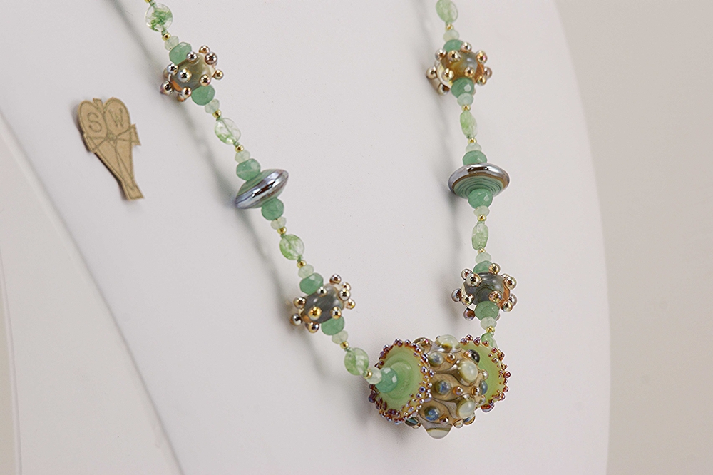 moss agate glass beaded necklace