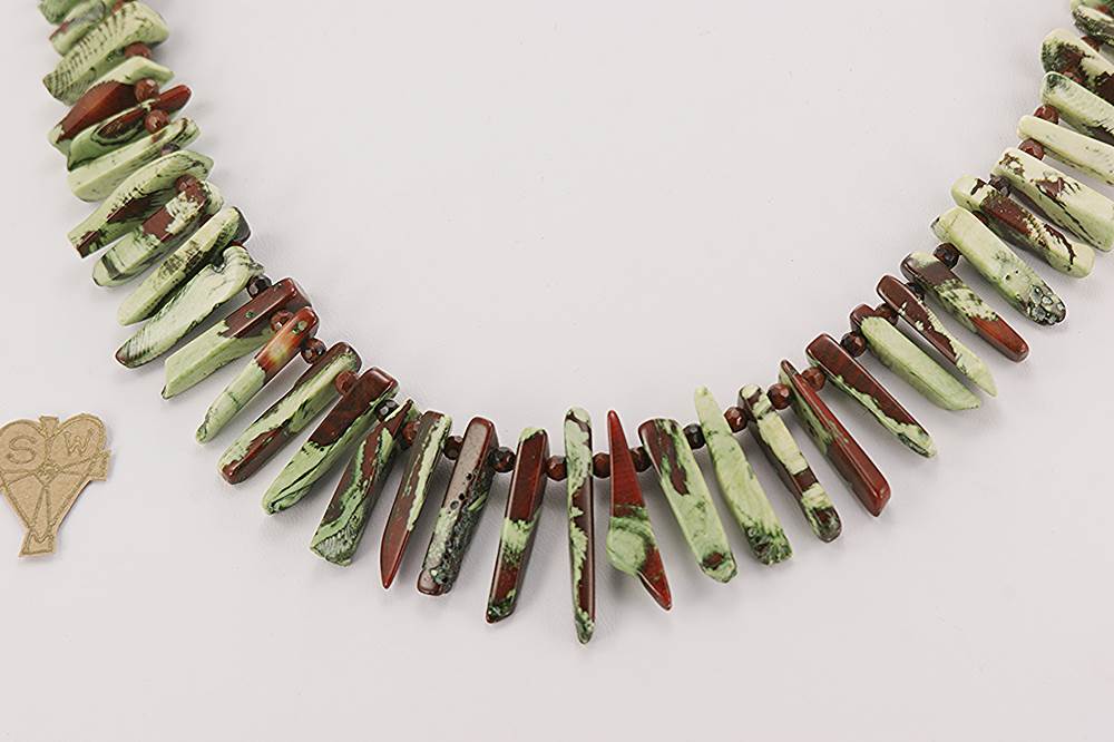 Handmade watermelon bamboo coral necklace.