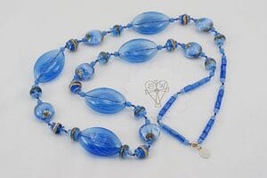 Cobalt blue glass bead necklace with vintage Venetian hollow blown beads.