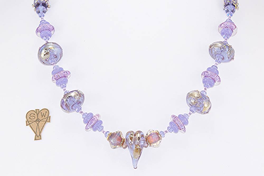 Purple violet and orchid glass bead necklace.