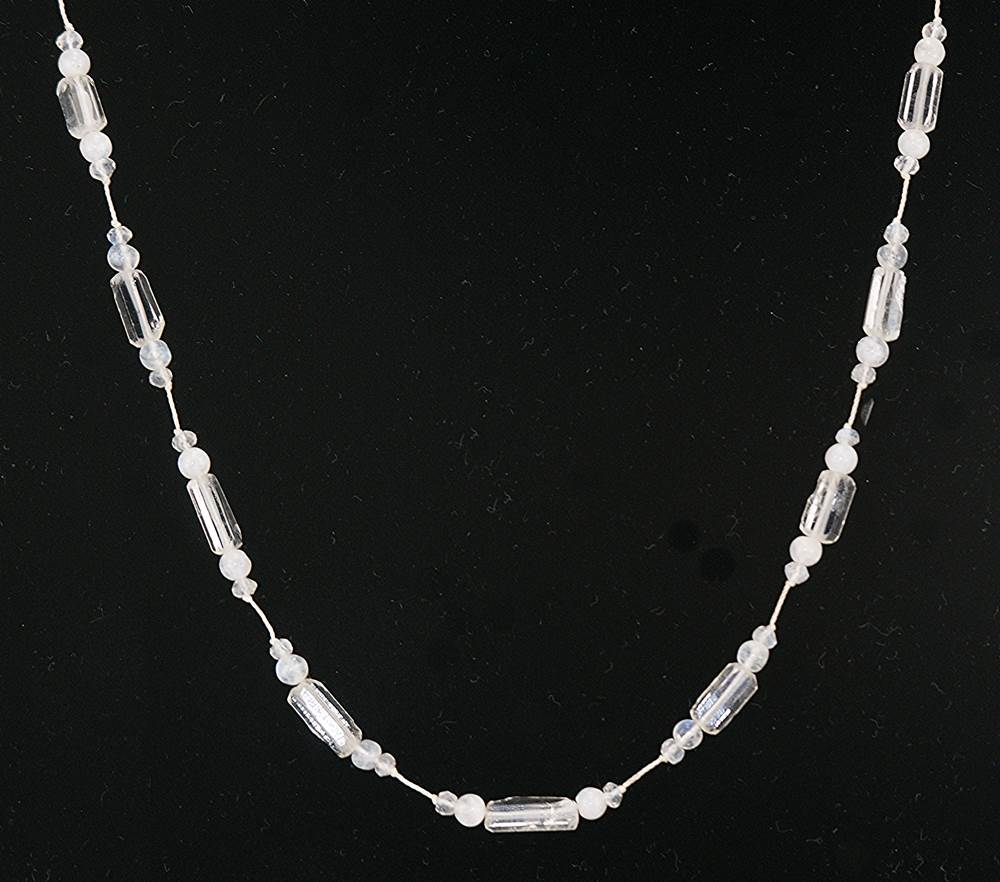 Natural clear, raw, quartz, crystal necklace with moonstone beads.