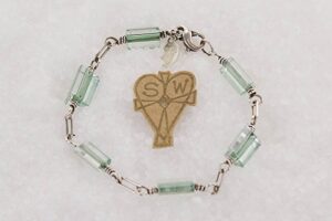 Ceylon green, triangular glass bead bracelet with sterling silver.