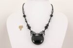necklace handmade deep black and clear glass beads