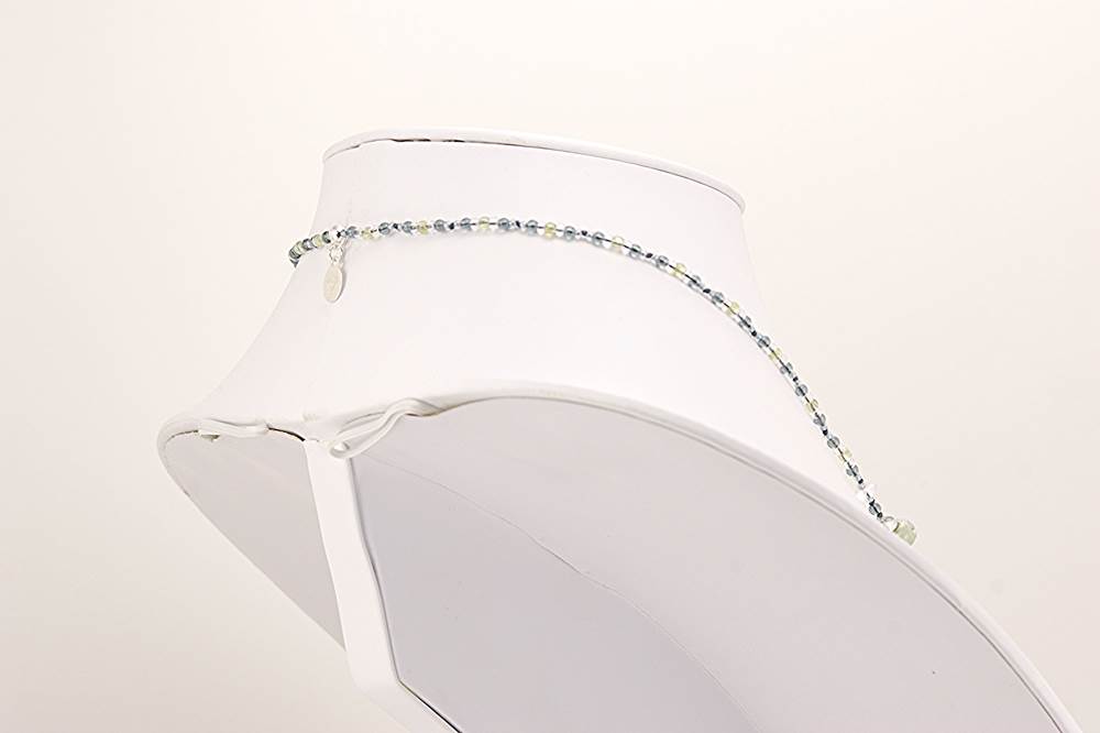 sage and sapphire colored glass bead necklace with sterling silver accents